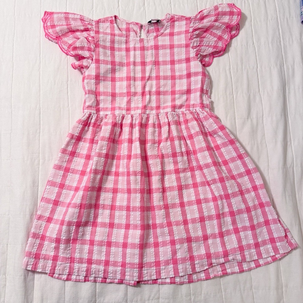 Crown And Ivy Girls Dress MEDIUM Pink & White Checked Seersucker Gingham